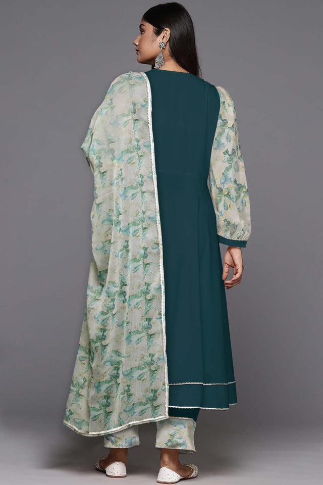 Green Solid Crepe Kurti Pant Set (ACZ6371)