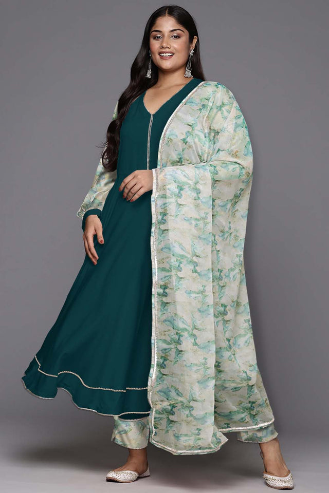 Green Solid Crepe Kurti Pant Set (ACZ6371)