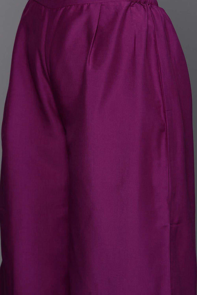Violet Solid Art Silk Kurti Palazzo Set (ACZ6372)