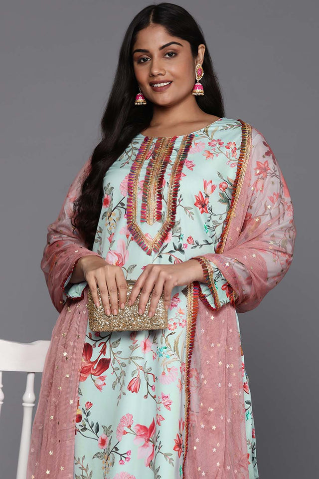 Multi-Color Floral Printed Crepe Kurti Pant Set (ACZ6373)