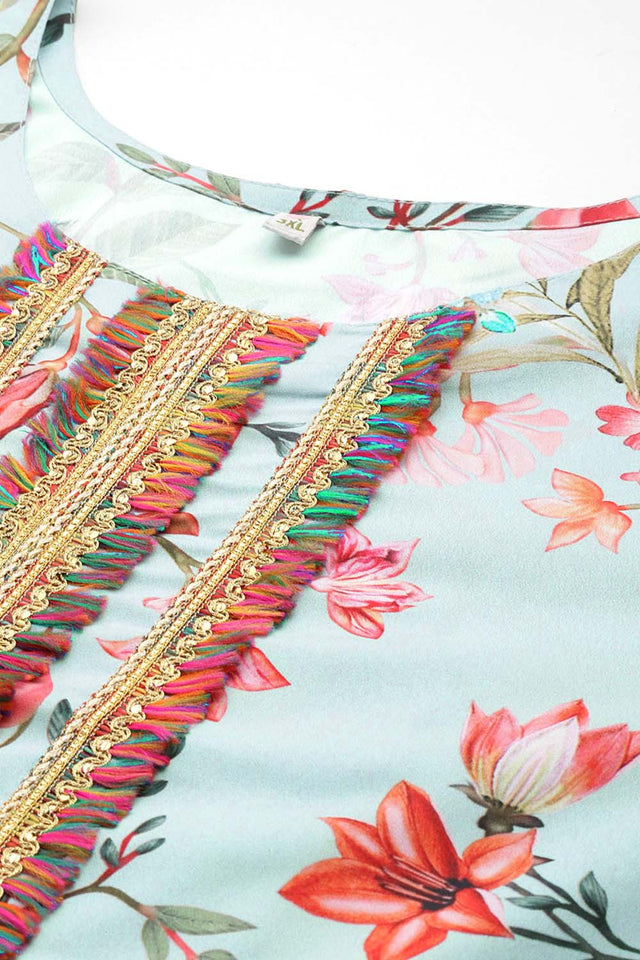 Multi-Color Floral Printed Crepe Kurti Pant Set (ACZ6373)