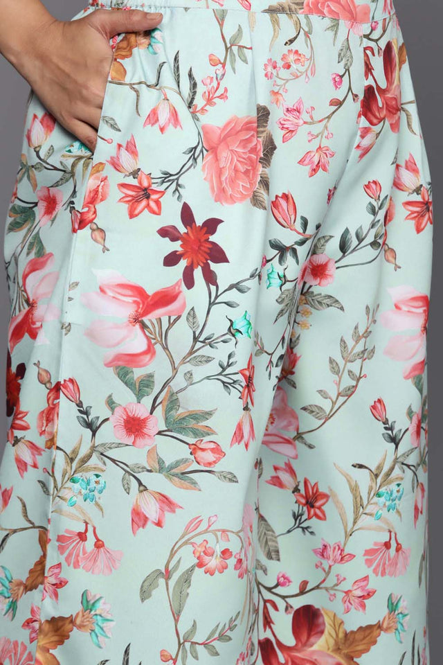 Multi-Color Floral Printed Crepe Kurti Pant Set (ACZ6373)
