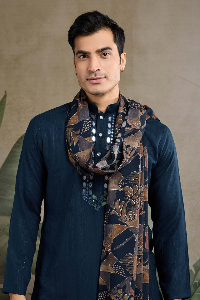 Turquoise Solid Viscose Men's Kurta with Dupatta (ACZ6397)