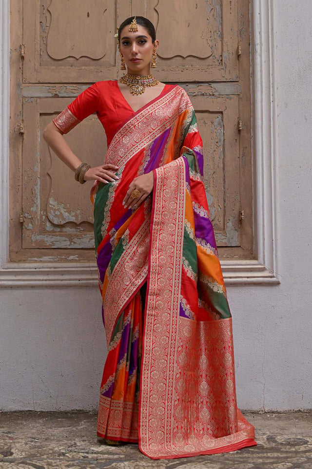 Red Woven Silk Saree