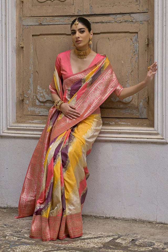 Yellow Woven Silk Saree