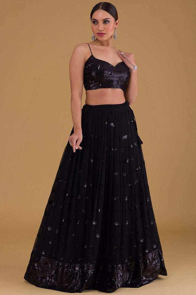 Black Sequin Georgette Lehenga