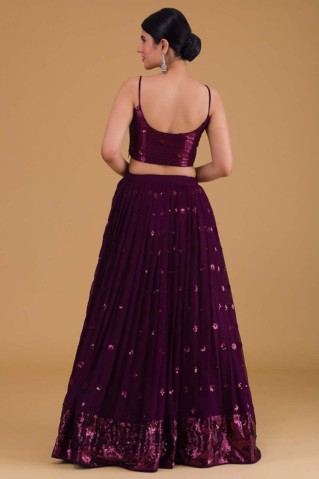 Violet Sequin Georgette Lehenga