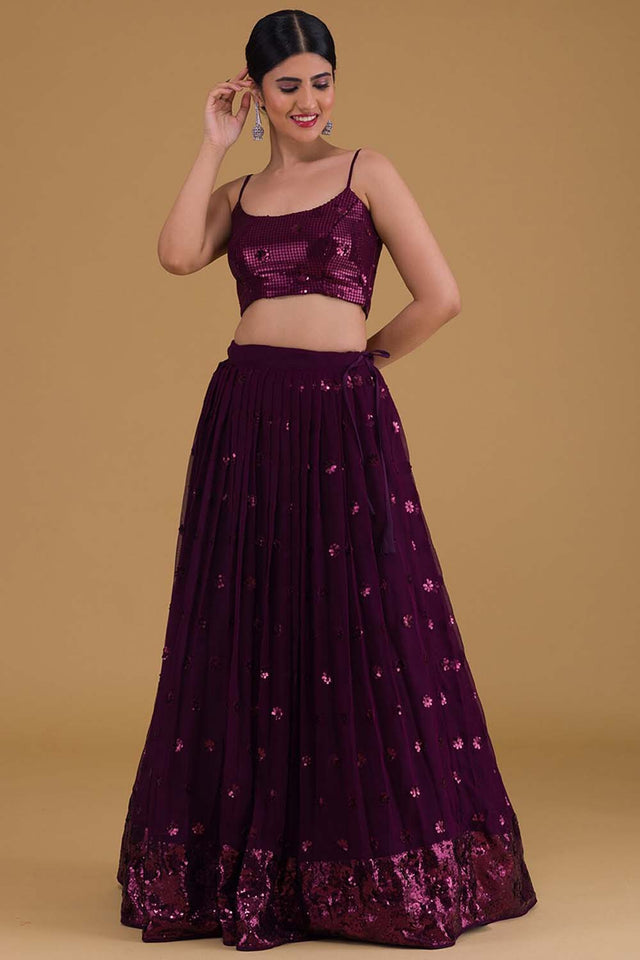 Violet Sequin Georgette Lehenga