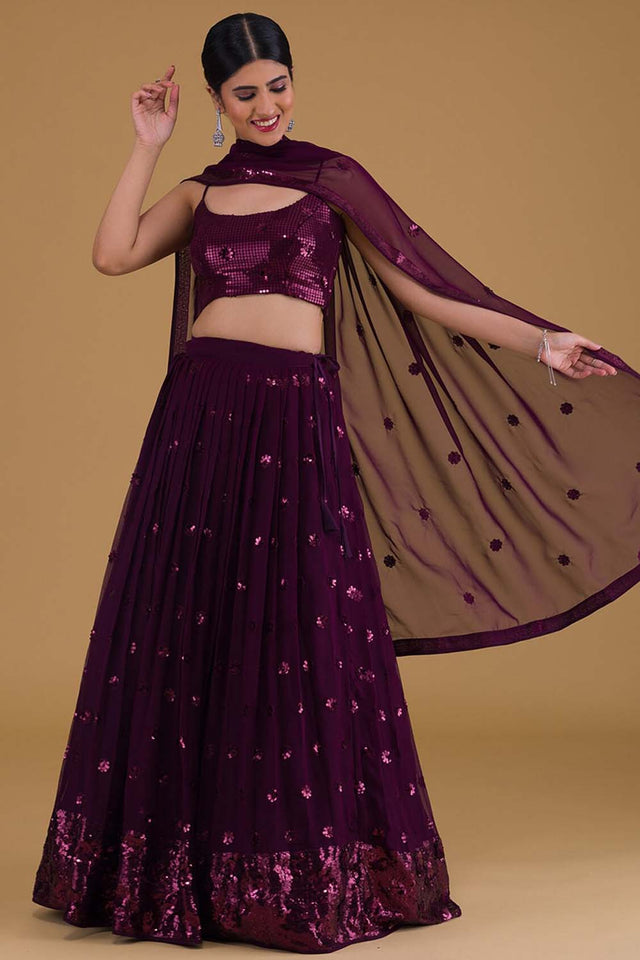 Violet Sequin Georgette Lehenga