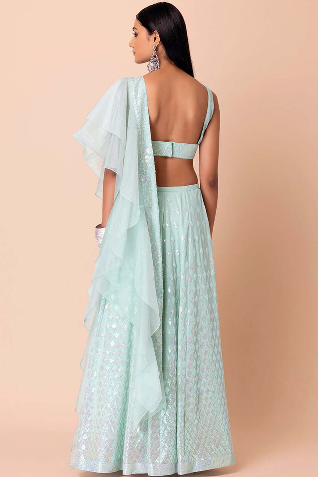 Blue Emblished with Sequin Georgette Lehenga
