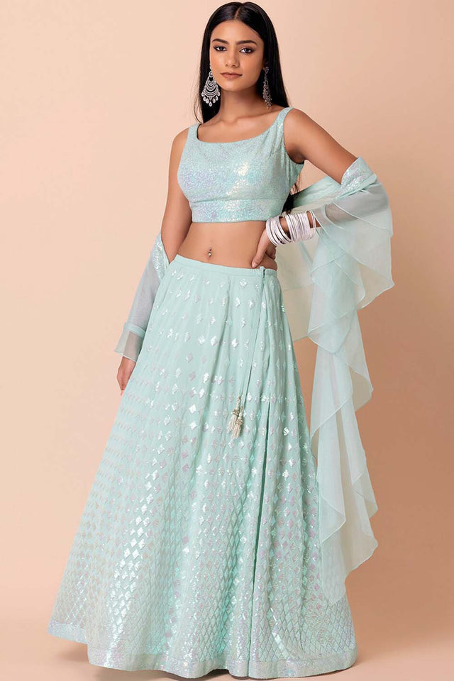 Blue Emblished with Sequin Georgette Lehenga