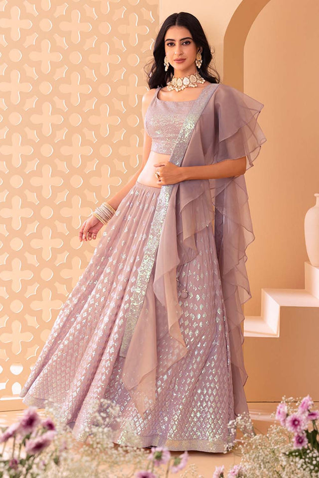 Pink Emblished with Sequin Georgette Lehenga