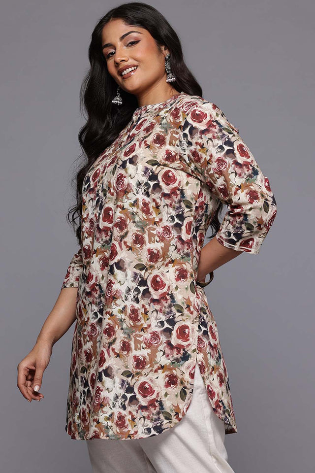 Multi Floral Printed Cotton Short Kurti (ACZ6585)