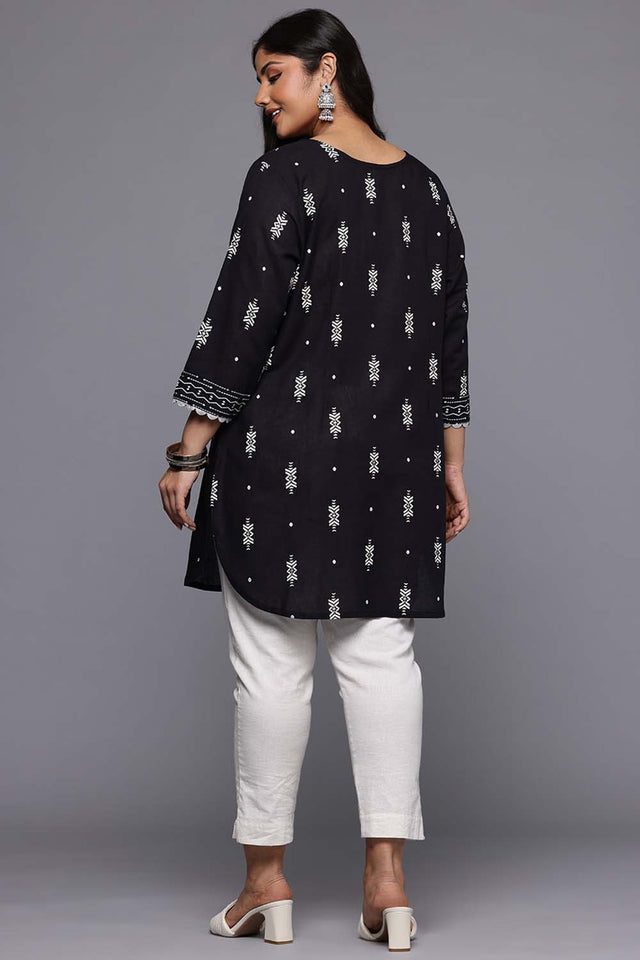 Black Printed Cotton Short Kurti (ACZ6590)