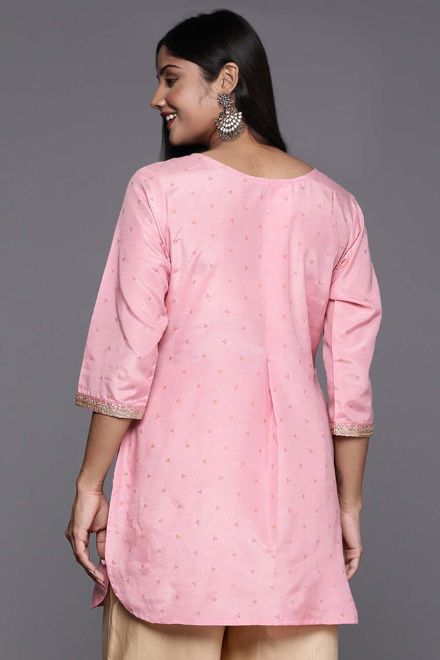 Pink Sequin with Embroidered Polyester Short Kurti (ACZ6591)