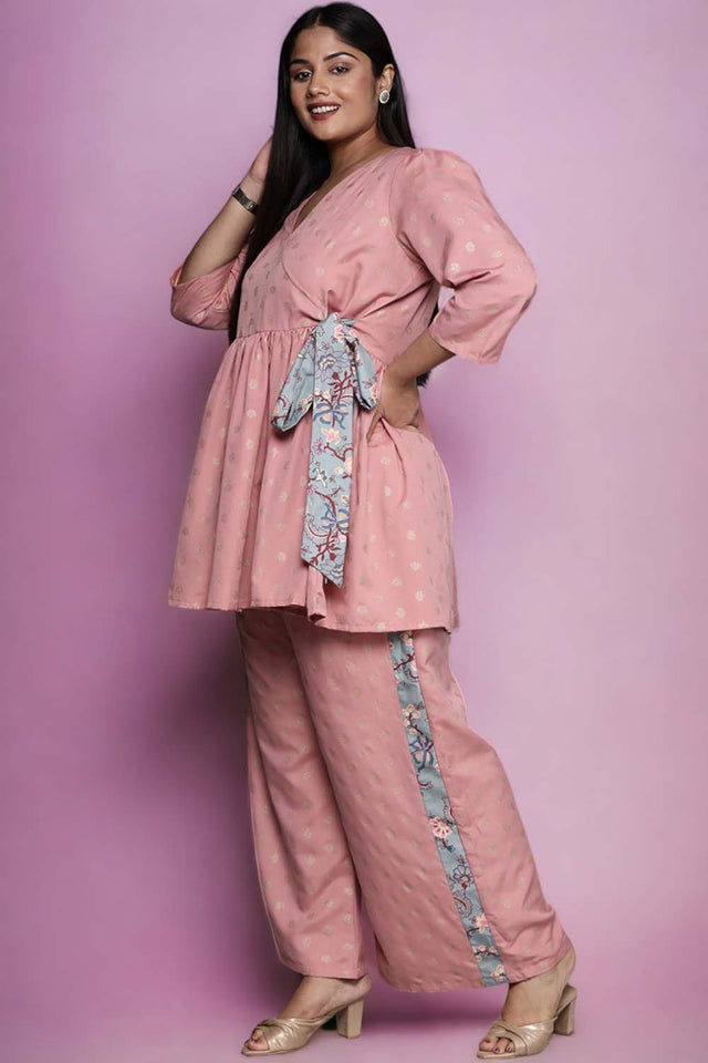 Pink Floral Printed Rayon Short Kurti (ACZ6592)