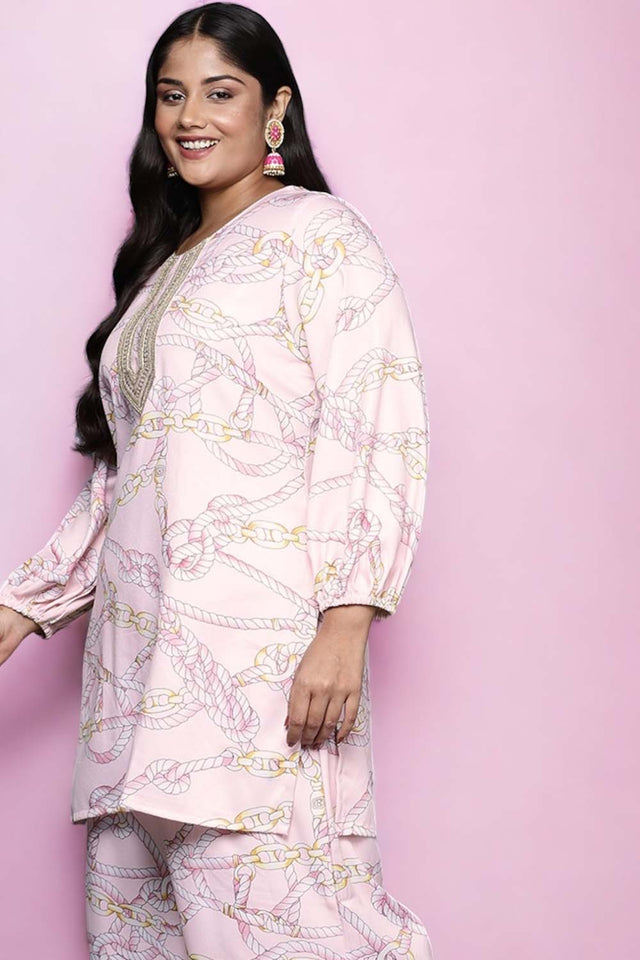 Pink Printed Crepe Short Kurti (ACZ6593)