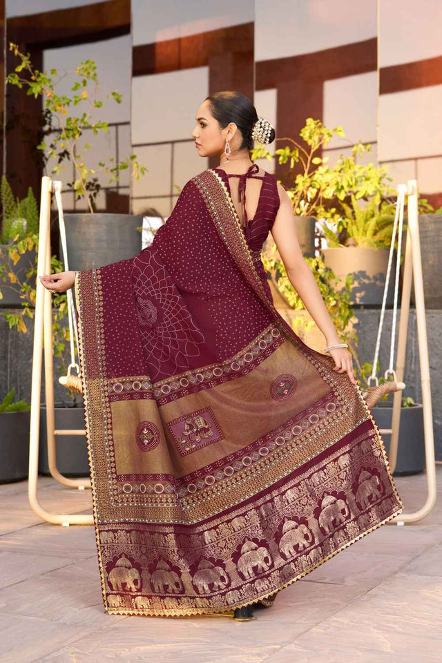 Wine Sequin with Embroidered Cotton Saree (ACZ6935)