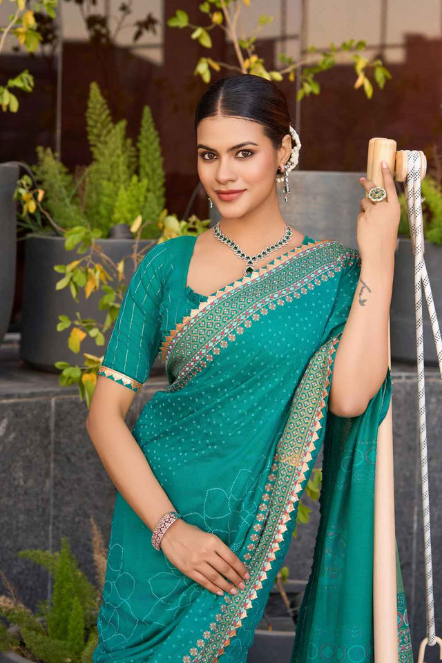 Turquoise Sequin with Embroidered Cotton Saree (ACZ6936)