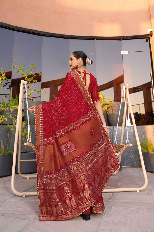 Maroon Sequin with Embroidered Cotton Saree (ACZ6937)