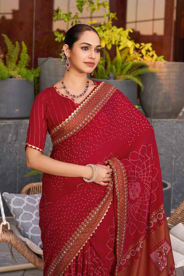 Maroon Sequin with Embroidered Cotton Saree (ACZ6937)