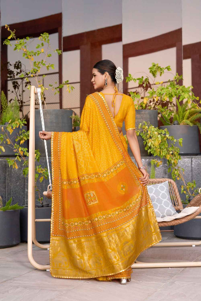 Yellow Sequin with Embroidered Cotton Saree (ACZ6938)