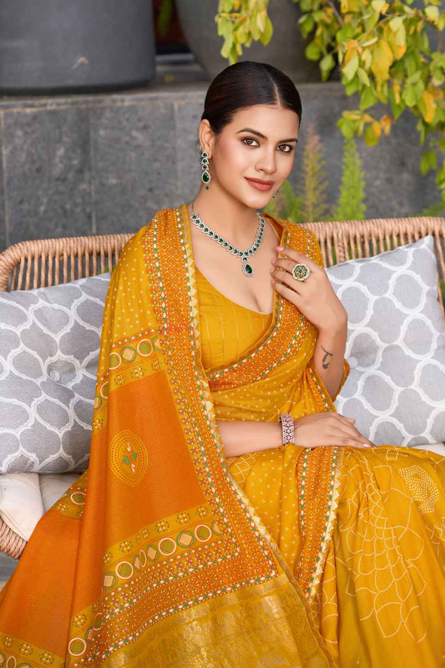Yellow Sequin with Embroidered Cotton Saree (ACZ6938)