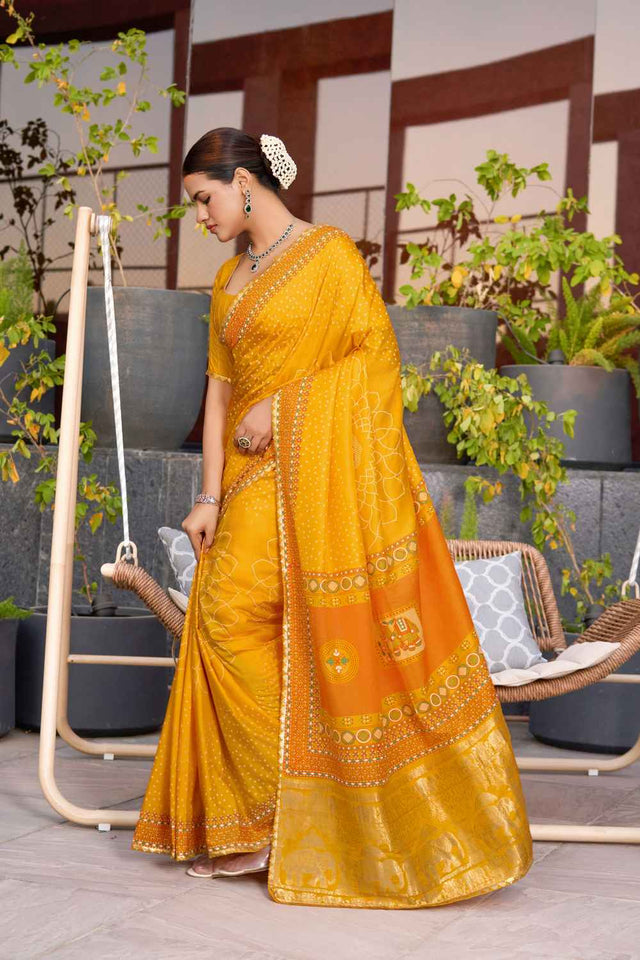 Yellow Sequin with Embroidered Cotton Saree (ACZ6938)