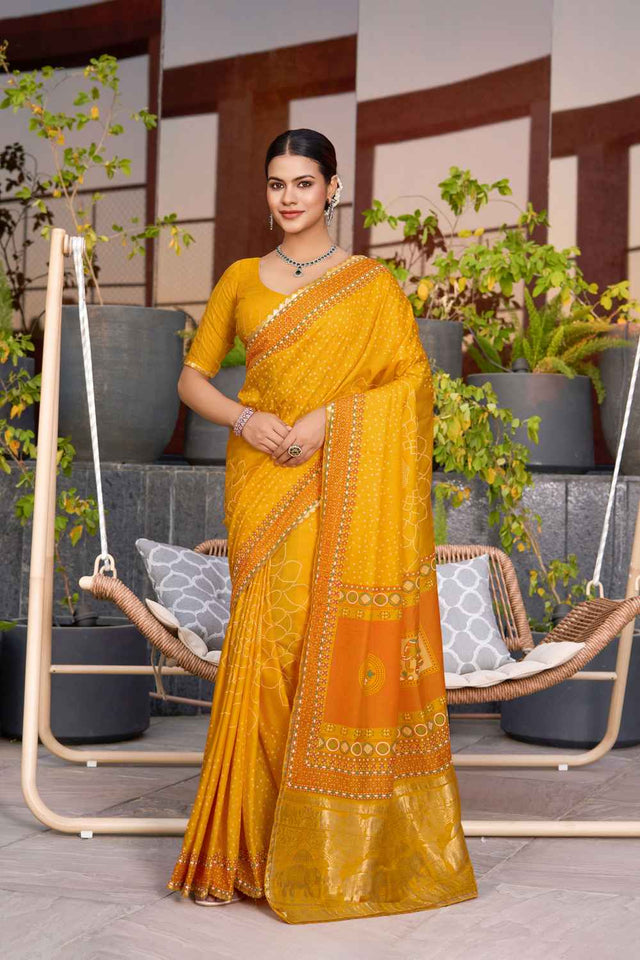 Yellow Sequin with Embroidered Cotton Saree (ACZ6938)