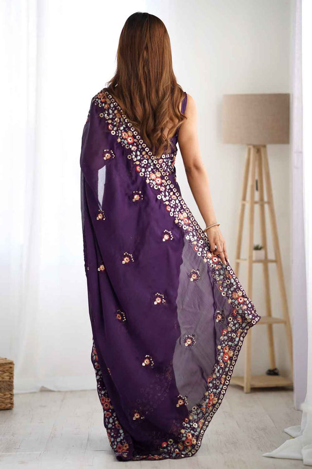 Violet Bandhani Printed Chiffon Saree