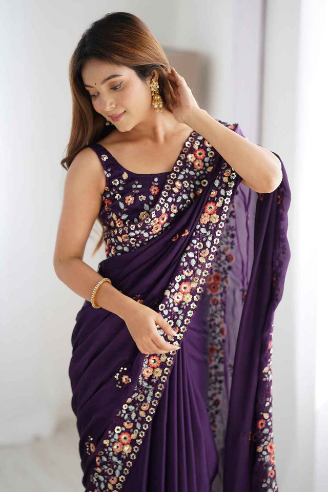 Violet Bandhani Printed Chiffon Saree
