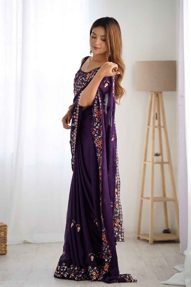Violet Bandhani Printed Chiffon Saree
