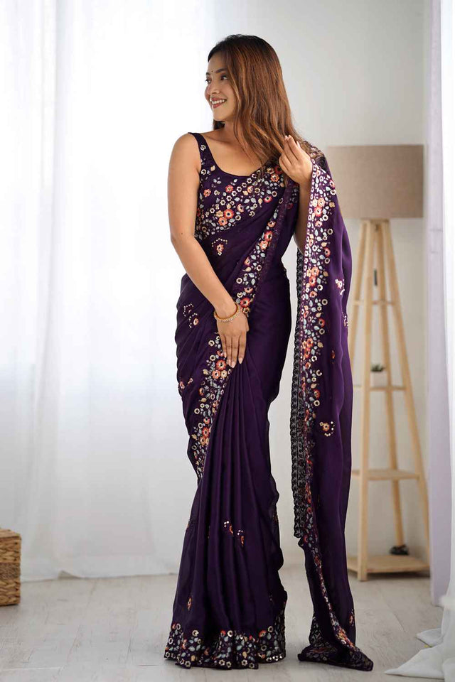 Violet Bandhani Printed Chiffon Saree