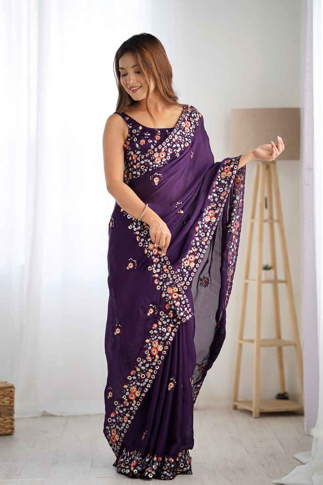 Violet Bandhani Printed Chiffon Saree