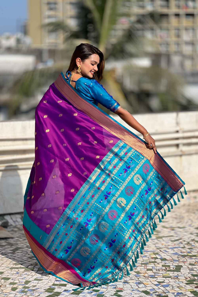 Violet Woven Paithani Silk Saree