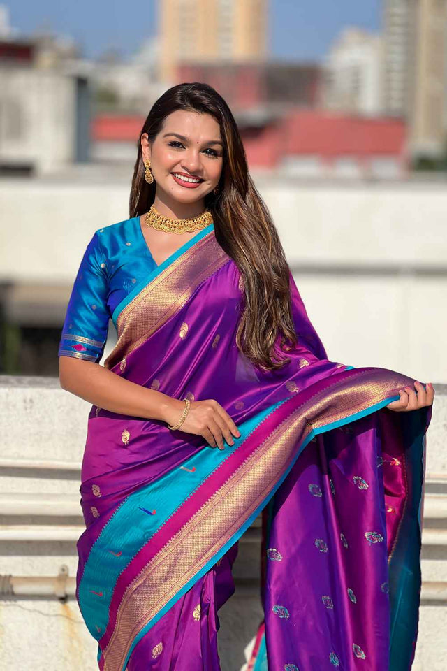 Violet Woven Paithani Silk Saree