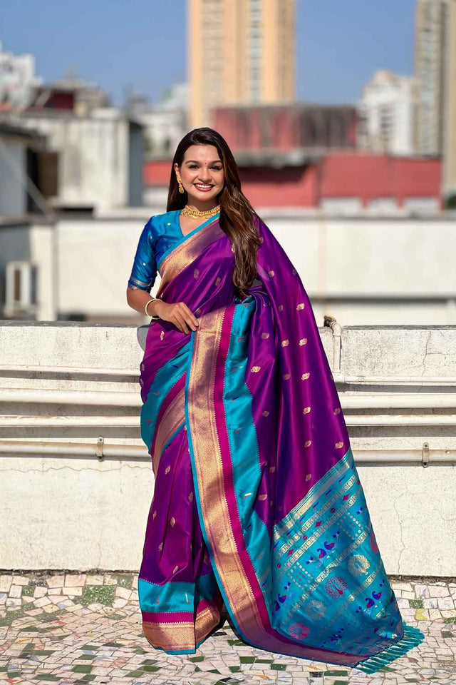 Violet Woven Paithani Silk Saree
