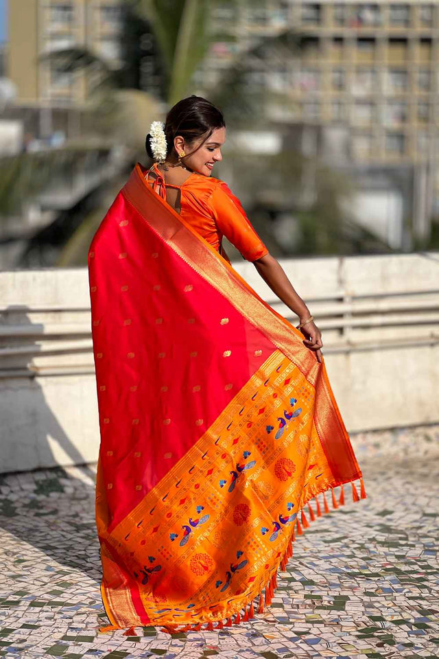 Red Woven Paithani Silk Saree