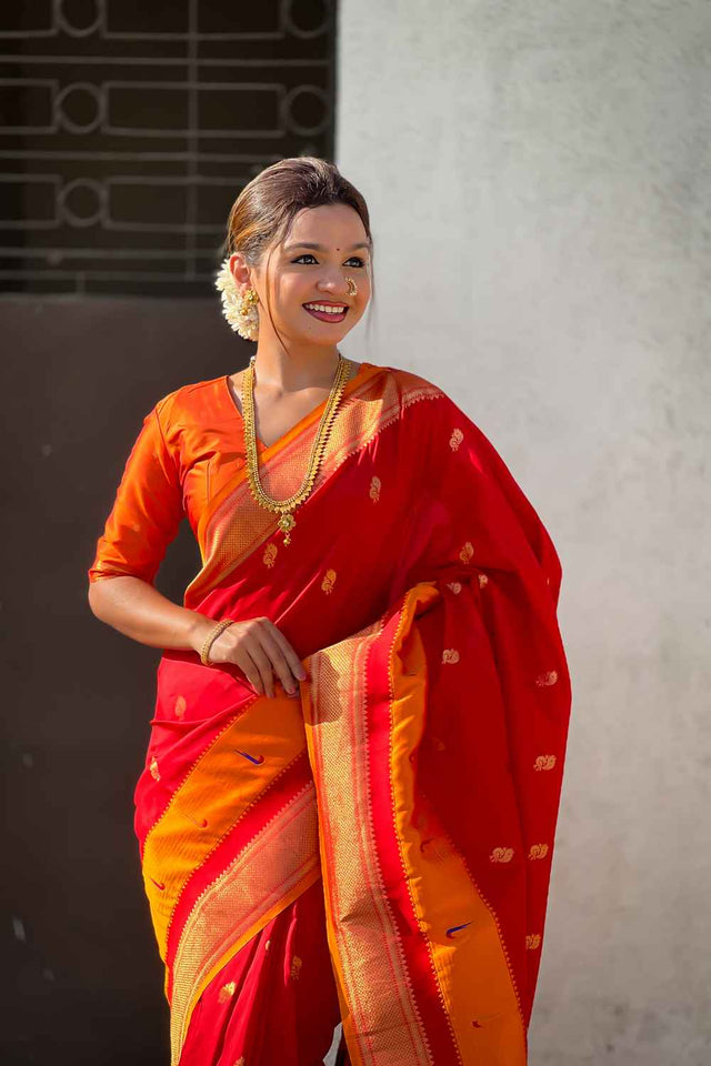 Red Woven Paithani Silk Saree