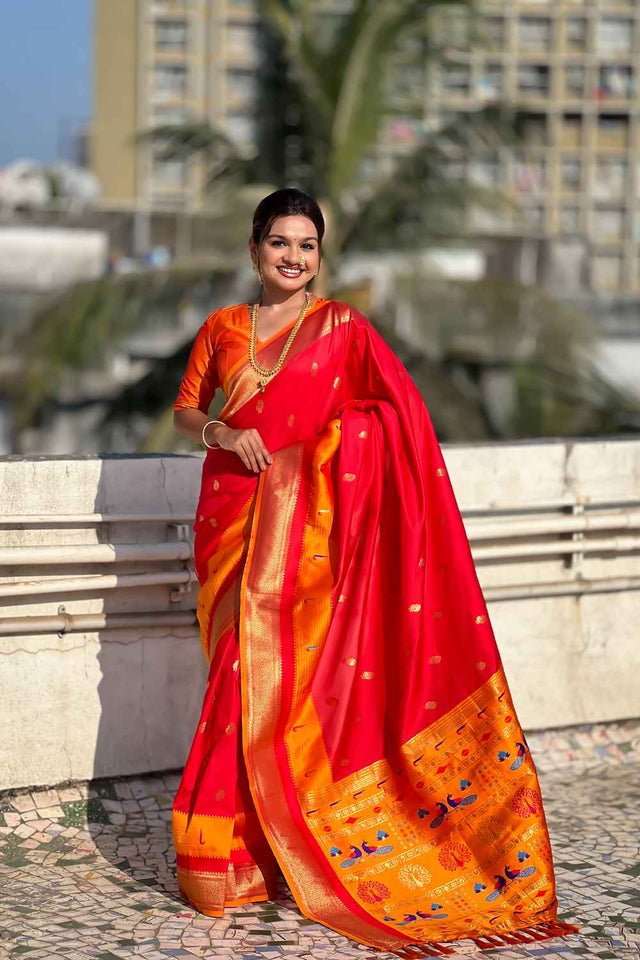 Red Woven Paithani Silk Saree