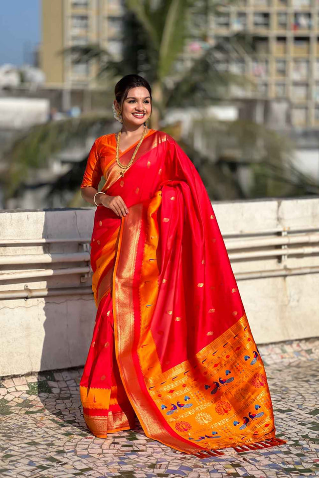 Red Woven Paithani Silk Saree