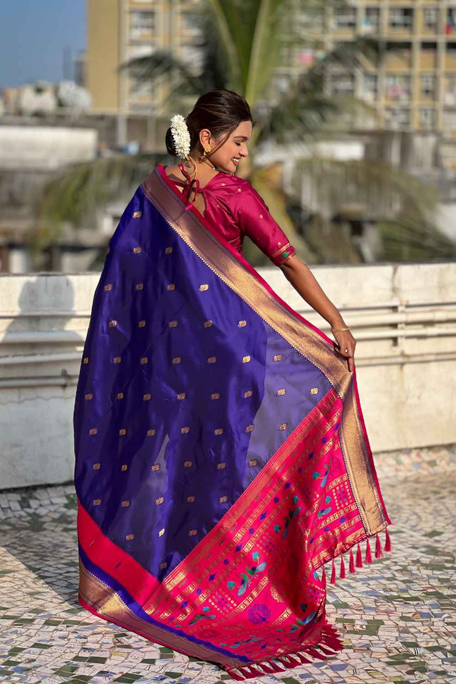 Blue Woven Paithani Silk Saree