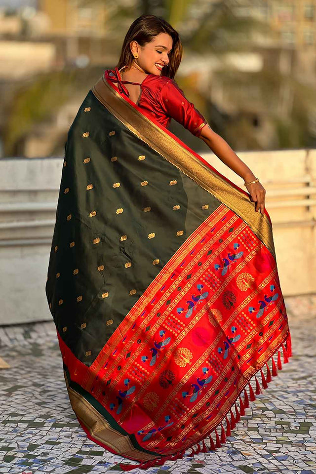Green Woven Paithani Silk Saree
