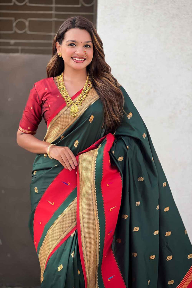 Green Woven Paithani Silk Saree
