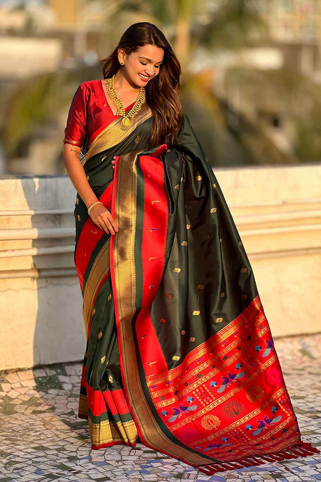 Green Woven Paithani Silk Saree