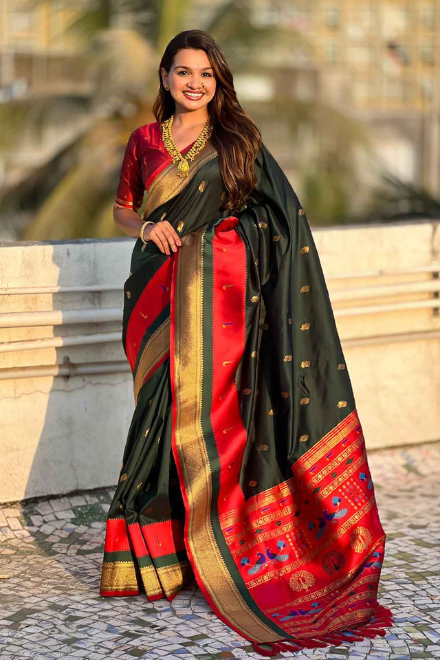 Green Woven Paithani Silk Saree