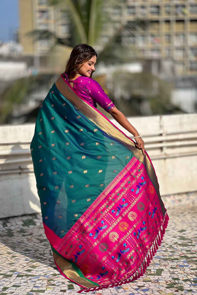 Sea-Green Woven Paithani Silk Saree