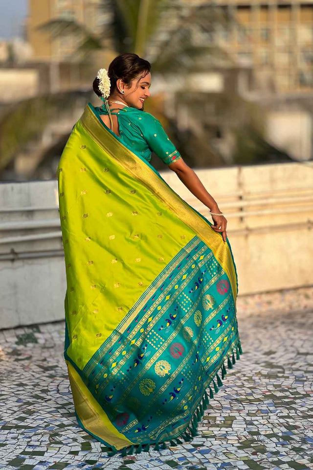 Green Woven Paithani Silk Saree