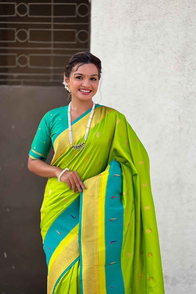 Green Woven Paithani Silk Saree