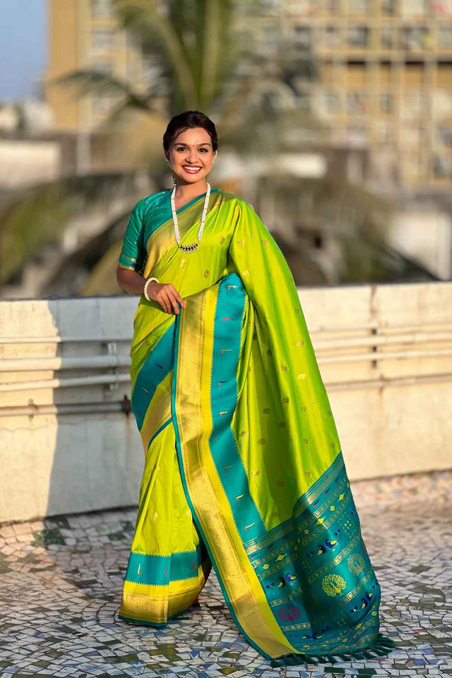 Green Woven Paithani Silk Saree